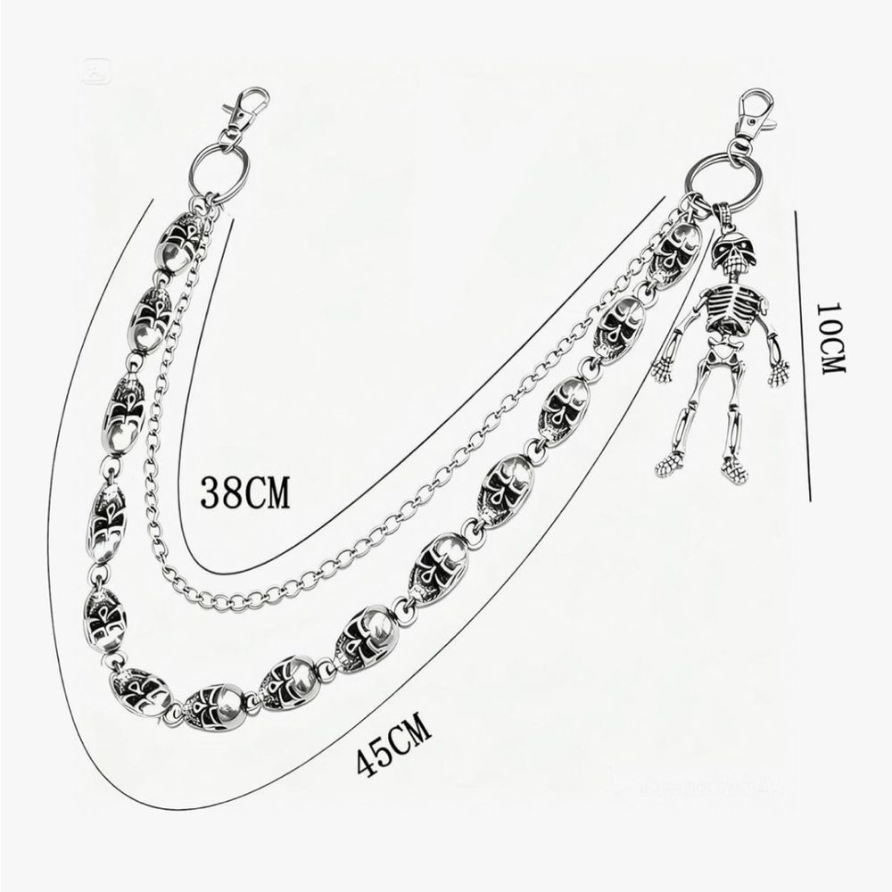 Skeleton Pants Chain Skull Gothic Punk Y2K Wallet Jean Chain Unisex Silver - Picture 7 of 7